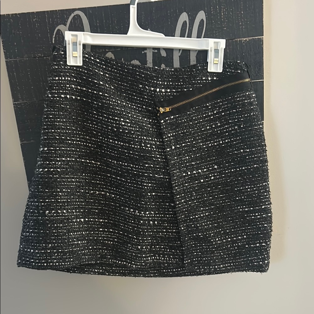 Black Tweed Skirt with Gold Zipper